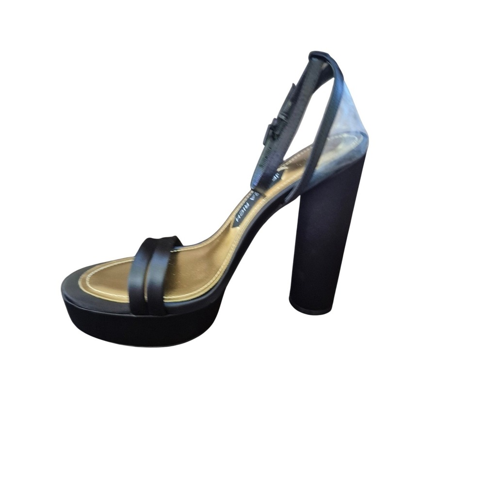 Jessica Rich Black Satin Platform Ankle Strap High Heel Sandals Size 40